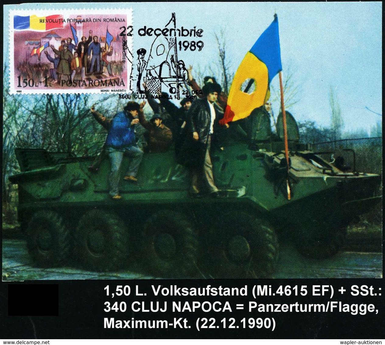 GEPANZERTE KRAFTFAHRZEUGE / PANZER : RUMÄNIEN 1990 "1.Jahrestag Volksaufstand V.1989", 3 Verschied. Maximum-Ak..: Sowjet - Autres (Terre)