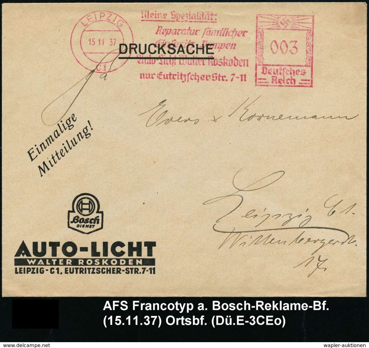 AUTOZUBEHÖR / KRAFTFAHRZEUGZUBEHÖR : LEIPZIG/ C1/ ..Reparatur Sämtl./ Einspritz-Pumpen/ Auto-Licht Walter Roskoden.. 193 - Voitures