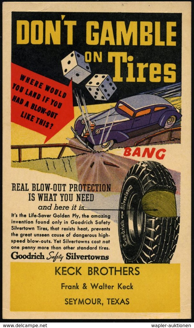 REIFEN & RÄDER : U.S.A. 1936 (15.6.) Reklame-PP 1 C. Jefferson, Grün: DON'T GAMBLE ON Tires.. KECK BROTHERS..SEYMOUR TEX - Autos