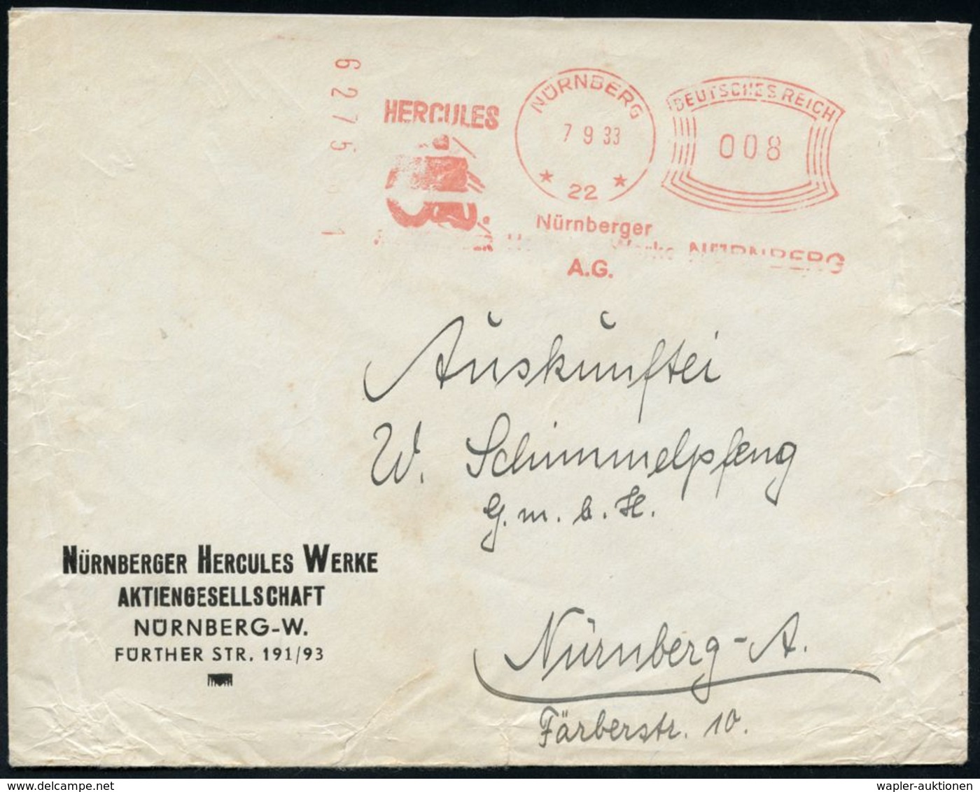 MOTORRAD & ZUBEHÖR : NÜRNBERG/ *22*/ HERCULES/ Nürnberger/ Hercules Werke/ AG 1933 (7.9.) Seltener AFS-Typ "Komusina" =  - Motorräder