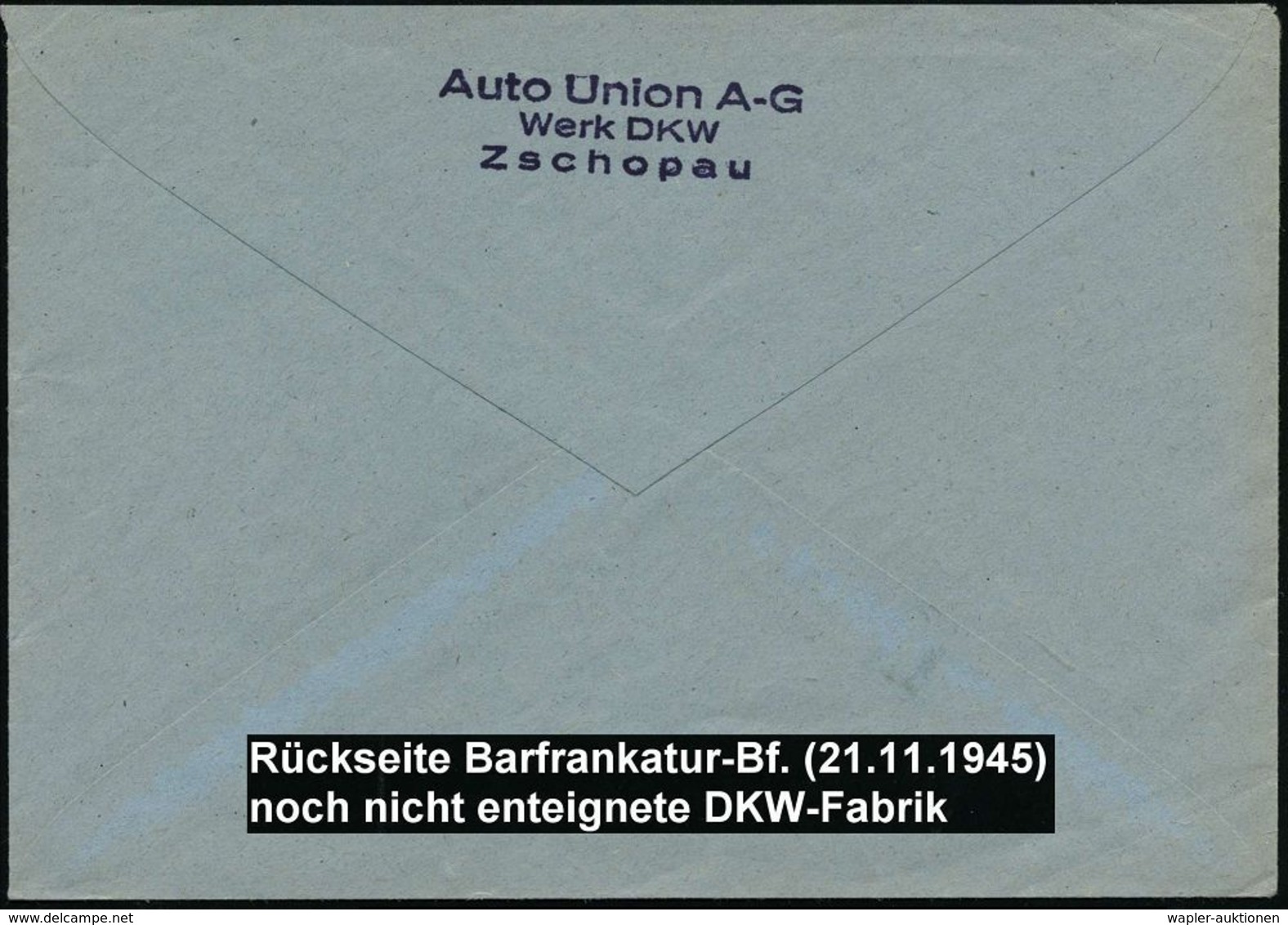 MOTORRAD & ZUBEHÖR : (10) ZSCHOPAU/ B 1945 (21.11.) 2K-Steg + Roter Ra2: Gebühr/bezahlt + Rs. Viol. Abs.-3L: Auto Union  - Motos