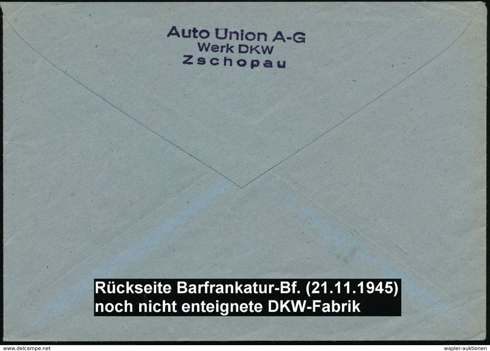 MOTORRAD & ZUBEHÖR : (10) ZSCHOPAU/ B 1945 (21.11.) 2K-Steg + Roter Ra2: Gebühr/bezahlt + Rs. Viol. Abs.-3L: Auto Union  - Moto