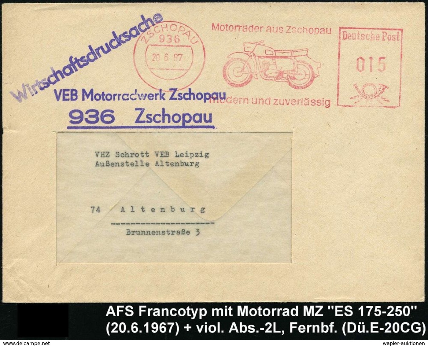 MOTORRAD & ZUBEHÖR : 936 ZSCHOPAU/ Motorräder Aus Zschopau/ Modern U. Zuverlässig 1967 (29.6.) AFS = Motorrad, Typ "MZ"  - Motorbikes