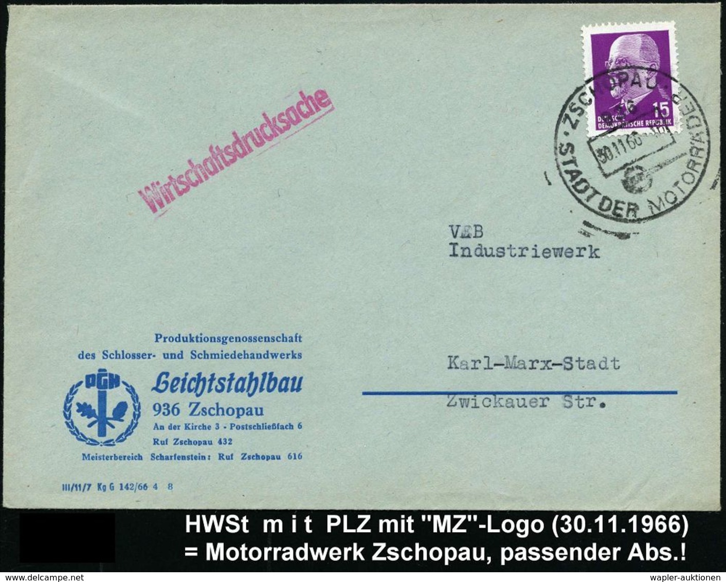 MOTORRAD & ZUBEHÖR : 936 ZSCHOPAU/ STADT DER MOTORRÄDER 1967 HWSt (= Logo Der "MZ"-Motorräder = Ehem.DKW) Klar Gest. , P - Motorräder