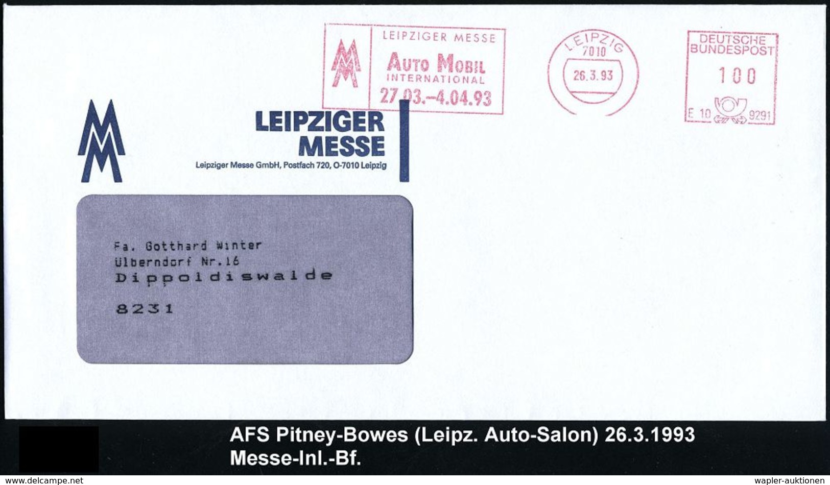 AUTO-, MOTORRAD-AUSSTELLUNGEN : 7010 LEIPZIG/ LEIPZIGER MESSE/ MM/ AUTO MOBIL/ INTERNATIONAL 1993 (26.3.) Seltener AFS K - Autos