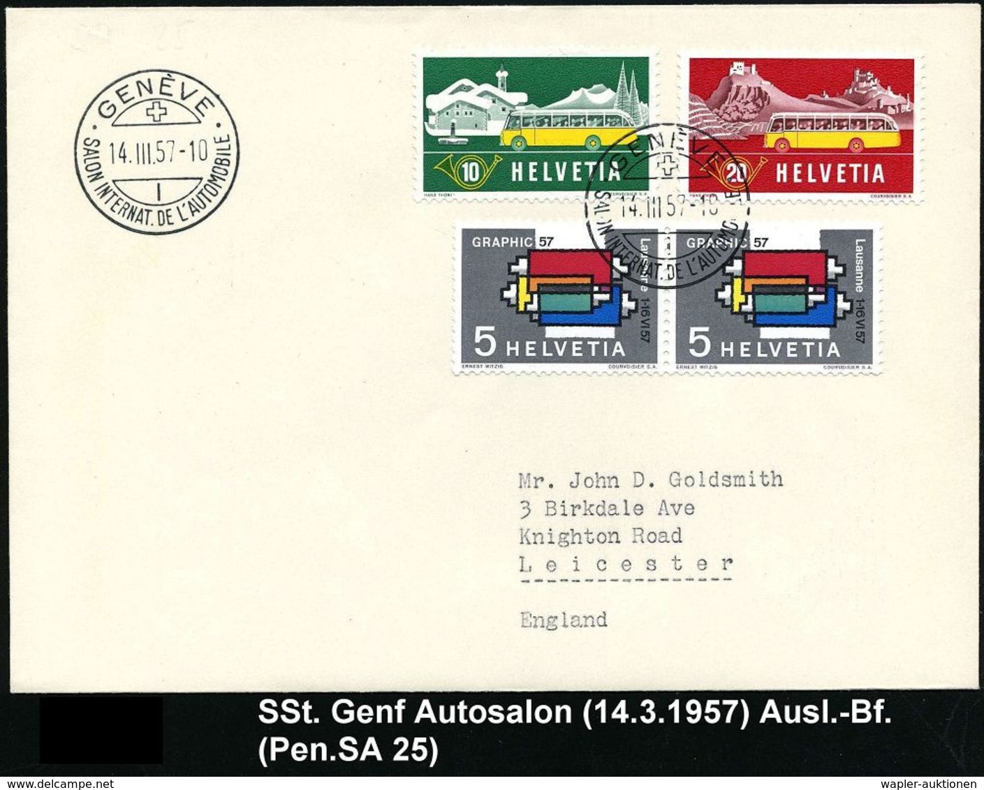 AUTO-, MOTORRAD-AUSSTELLUNGEN : SCHWEIZ 1957 (14.3.) 2x SSt: GENEVE/I/SALON INT. DE L'AUTOMOBILE Klar Auf Ausl.-Bf. (Pen - Cars