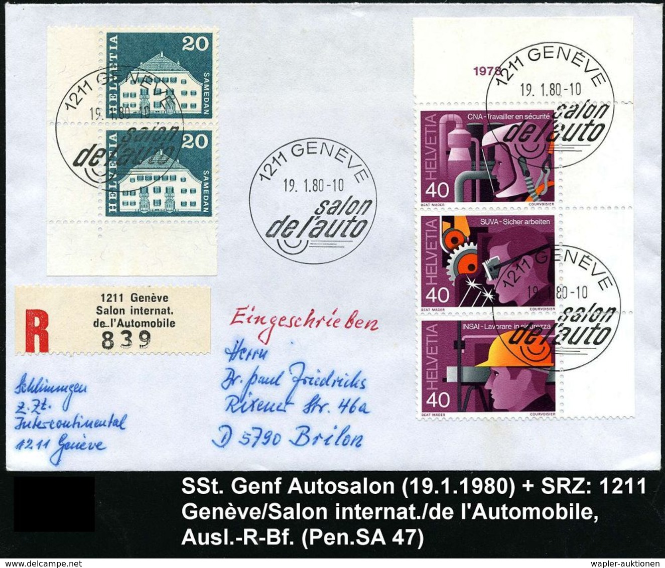 AUTO-, MOTORRAD-AUSSTELLUNGEN : SCHWEIZ 1979 (1.3.) SSt.: 1211 GENEVE/salon/de L'auto , 3x Vom Eröffnungstag + Sonder-RZ - Autos