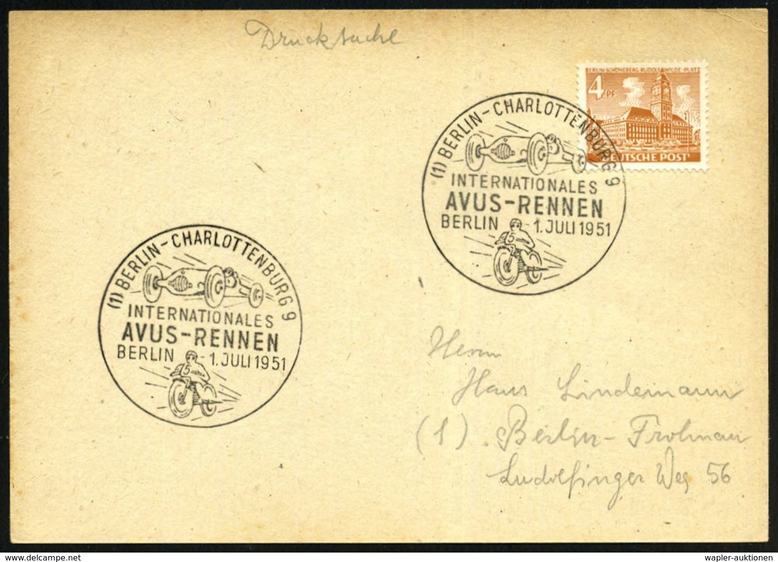 MOTORSPORT / MOTORSPORT-VERBÄNDE : (1) BERLIN-CHARLOTTENBG.9/ INTERNAT./ AVUS-RENNEN 1951 (1.7.) SSt = Formel I-Rennauto - Automobilismo