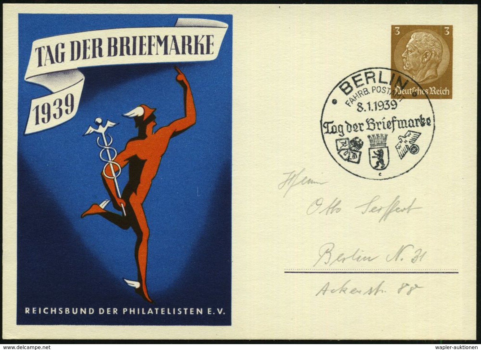 FAHRBARE & MOBILE POSTÄMTER : BERLIN/ FAHRBARES POSTAMT/ Tag Der Briefmarke/ C 1939 (8.1.) SSt Auf Kompl. Satz Sonder-P  - Voitures