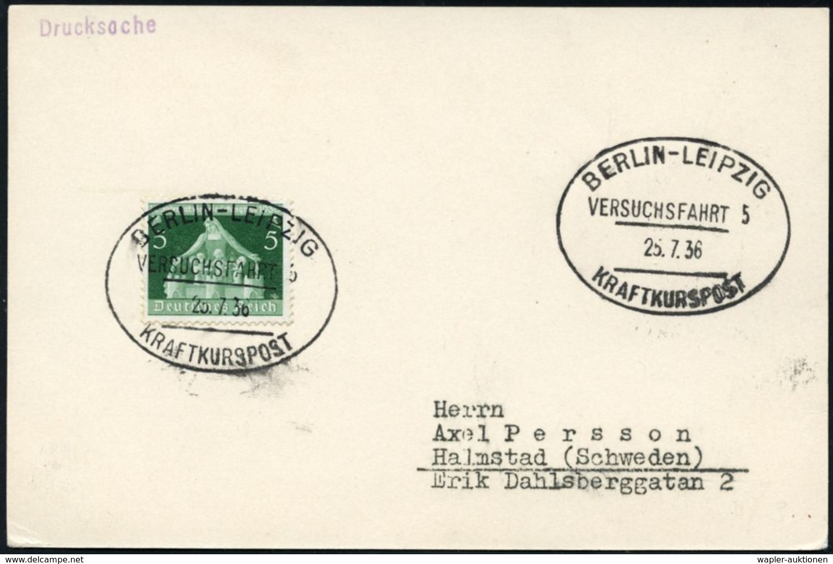 KRAFTKURSPOST : BERLIN-LEIPZIG/ VERSUCHSFAHRT 5/ KRAFTKURSPOST 1936 (25.7.) Oval-St Von Der Letzten Fahrt Klar Auf Inl.K - Voitures