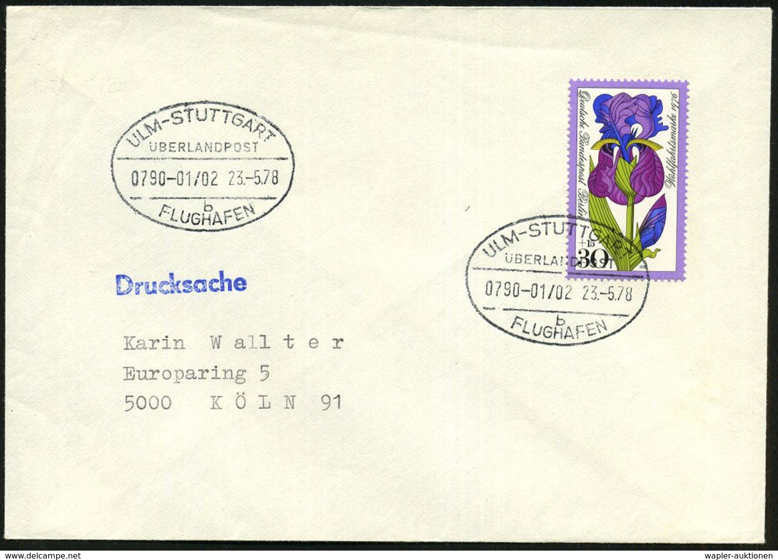 KRAFTKURSPOST : ULM-STUTTGART/ ÜBERLANDPOST/ 0790-01/ 02/ B/ FLUGHAFEN 1978 (23.5.) Oval-Steg Klar Auf Inl.-Bf. - Voitures