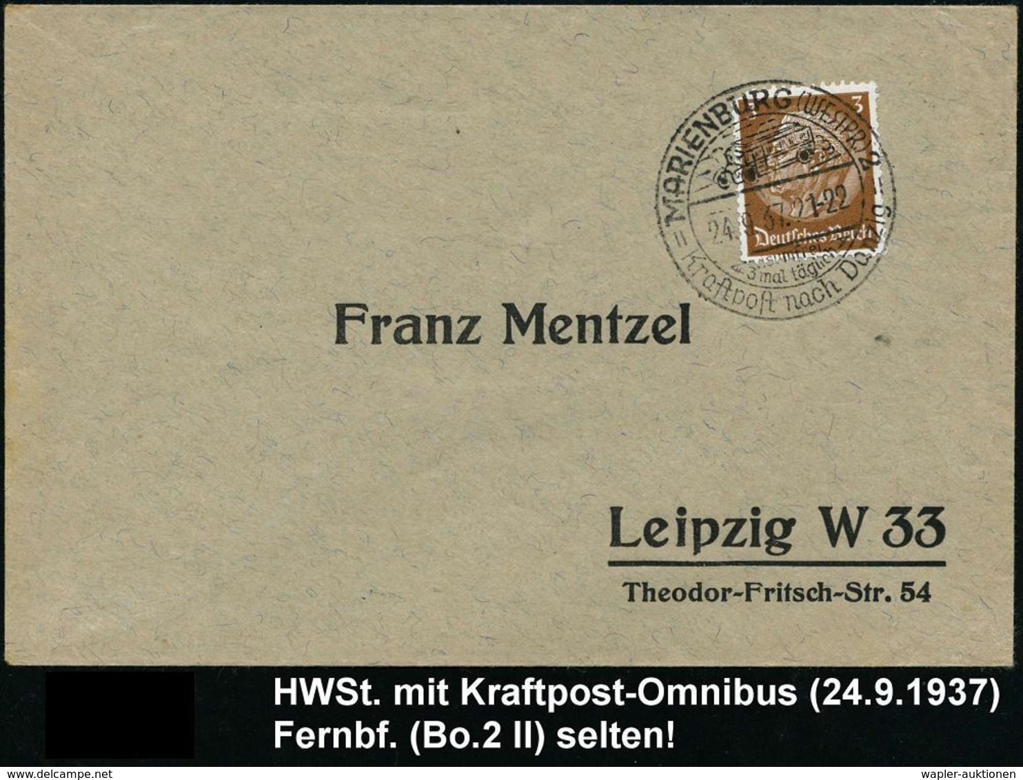 KRAFTPOST-EIGENWERBUNG : MARIENBURG (WESTPR.) 2/ Visumfrei 3 Mal Tägl./ Kraftpost Nach Danzig 1935 (24.9.) HWSt = Kraftp - Automobili
