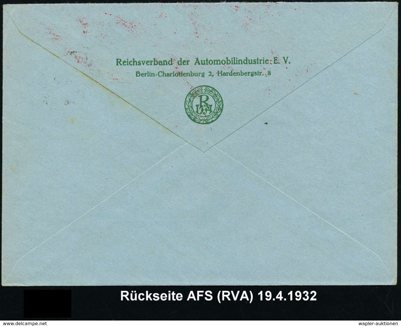 AUTO-KLUBS / VERBÄNDE : BERLIN-CHARLOTTENBURG/ 2/ Reichsverband D./ Automobilindustrie EV/ RDA 1934 (16.3.) AFS (= RDA-L - Autos