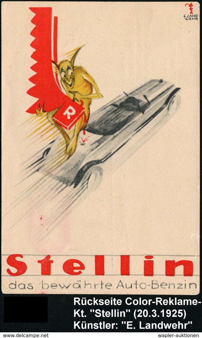 WERKSTATT / GARAGE / TANKSTELLE : DÜSSELDORF/ *1II/ DEUTSCHES REICH 1925 (20.3.) PFS 3 Pf. Achteck Auf Color-Künstler-Re - Automobili