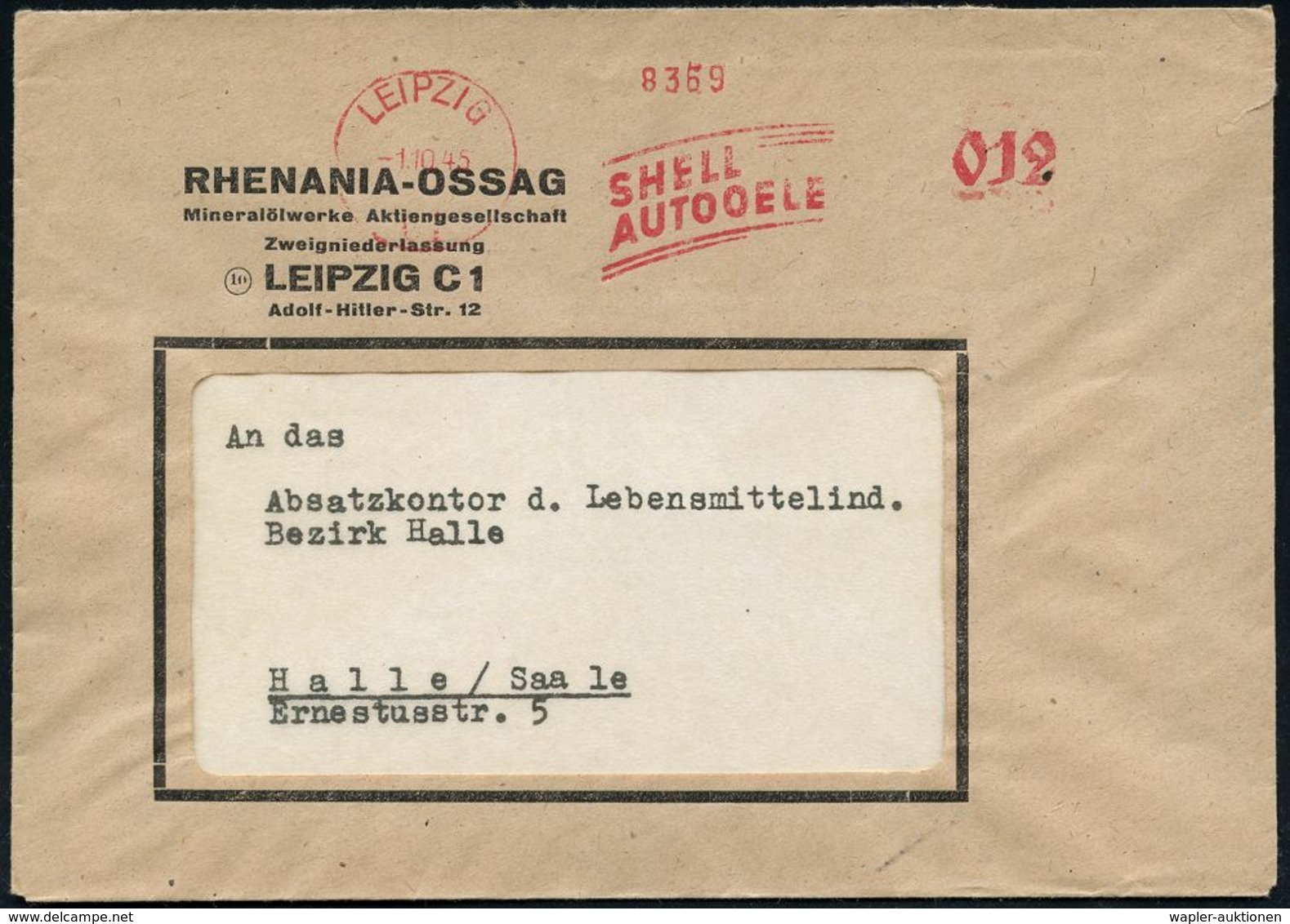 WERKSTATT / GARAGE / TANKSTELLE : LEIPZIG/ C 1/ SHELL/ AUTOOELE 1945 (1.10.) AFS Mit Total Aptiertem Wertrahmen (NS-Symb - Voitures