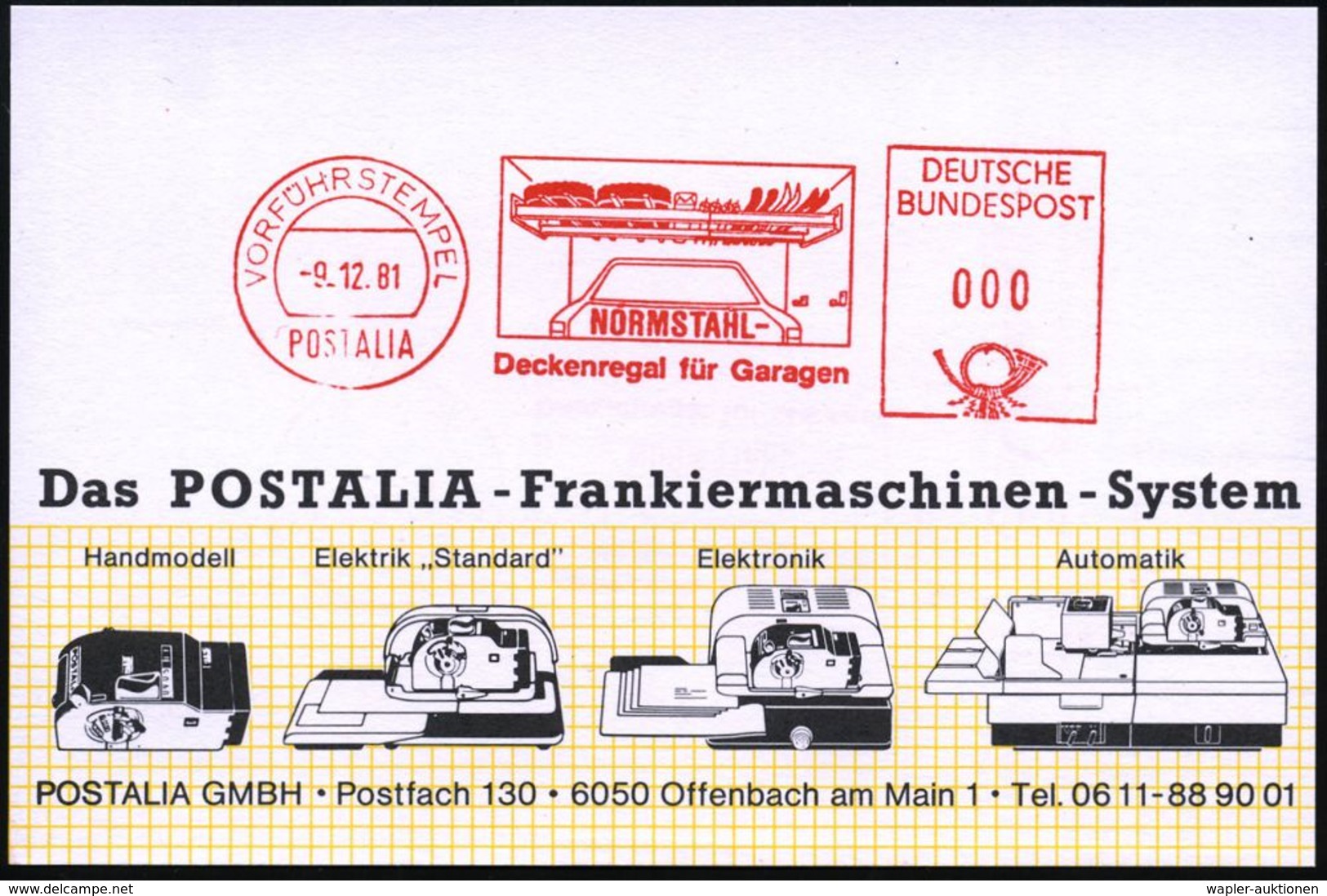 WERKSTATT / GARAGE / TANKSTELLE : B.R.D. 1981 (9.12.) AFS: VORFÜHRSTEMPEL/POSTALIA/NORMSTAHL/Deckenregal Für Garagen (PK - Cars
