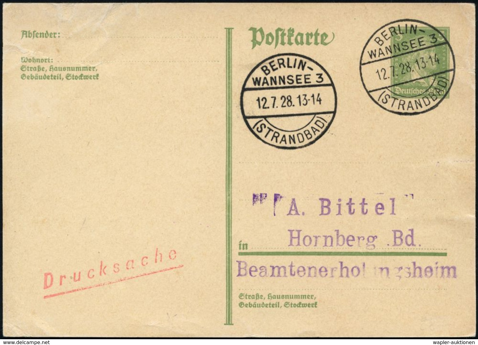 TOURISMUS / REISEN / CAMPING : BERLIN-/ WANNSEE 3/ (STRANDBAD) 1928 (12.7.) Seltene 1K-Brücke = Saison-Hauspostamt Des G - Altri & Non Classificati