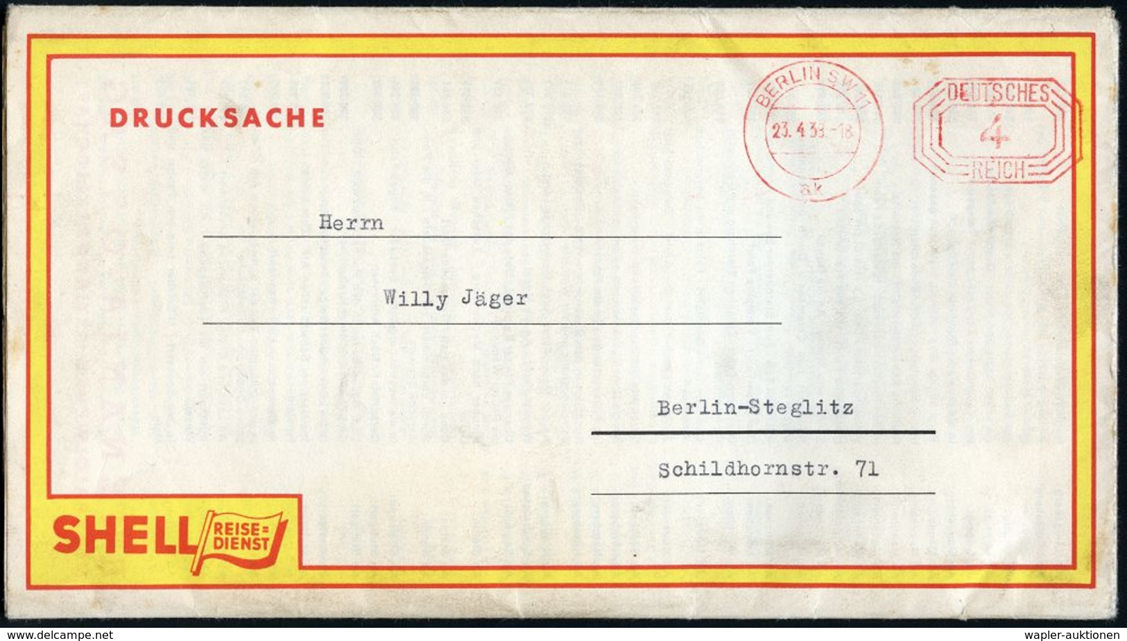 TOURISMUS / REISEN / CAMPING : BERLIN SW 11/ Ak/ DEUTSCHES/ REICH 1938 (23.4.) PFS 4 Pf. Achteck Direkt Auf SHELL-Landka - Sonstige & Ohne Zuordnung