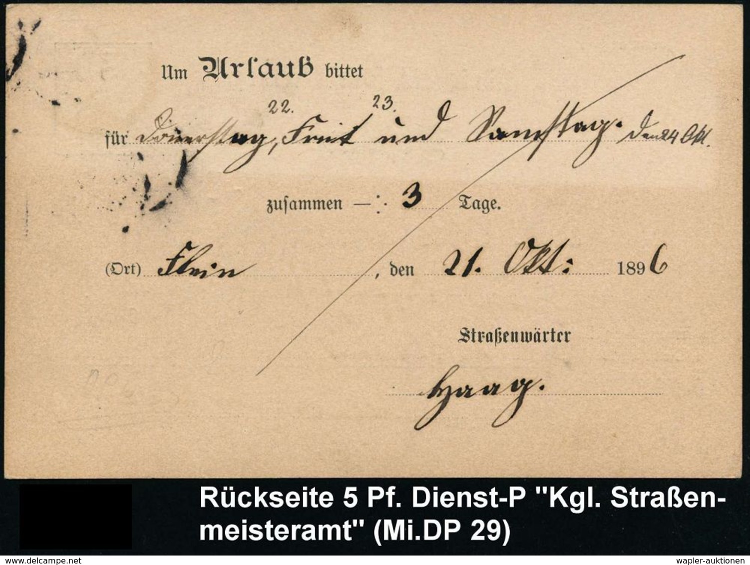 STRASSE / VERKEHRSWEGE / AUTOBAHN : HEILBRONN/ AM NECKAR 1896 (21.10.) 1K Als AS Auf Dienst-P. 5 Pf.: Kgl. Straßenmeiste - Autos