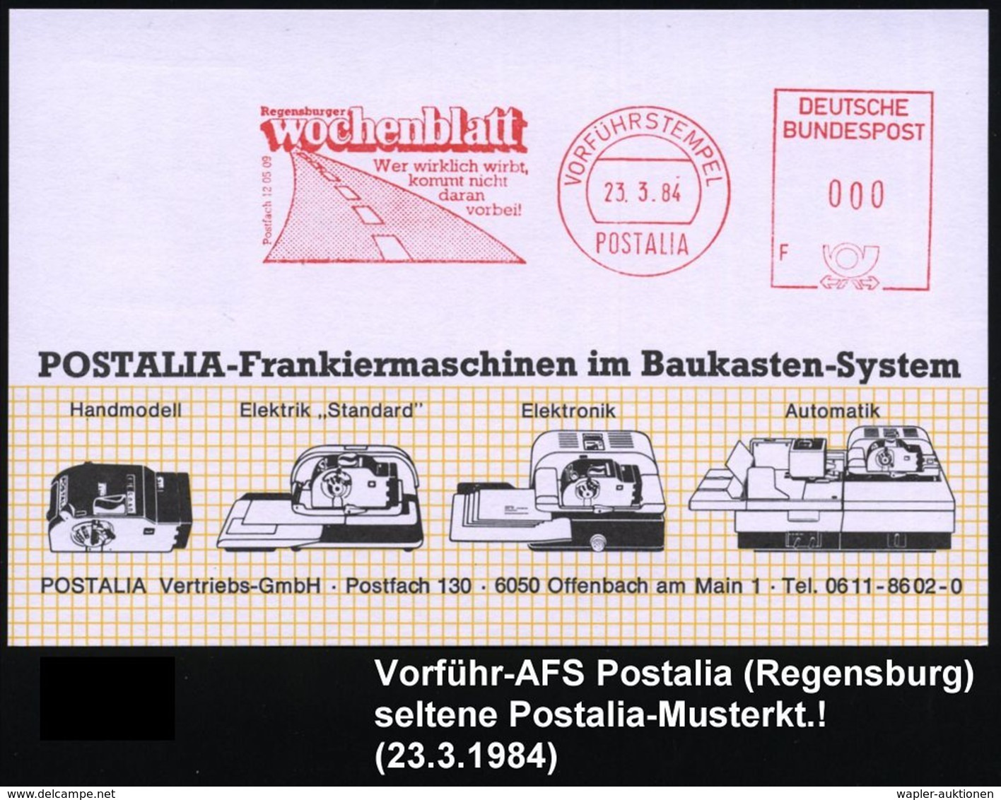 STRASSE / VERKEHRSWEGE / AUTOBAHN : Regensburg 1984 (23.3.) AFS.: VORFÜHRSTEMPEL/POSTALIA/ Regensburger/wochenblatt.. =  - Voitures