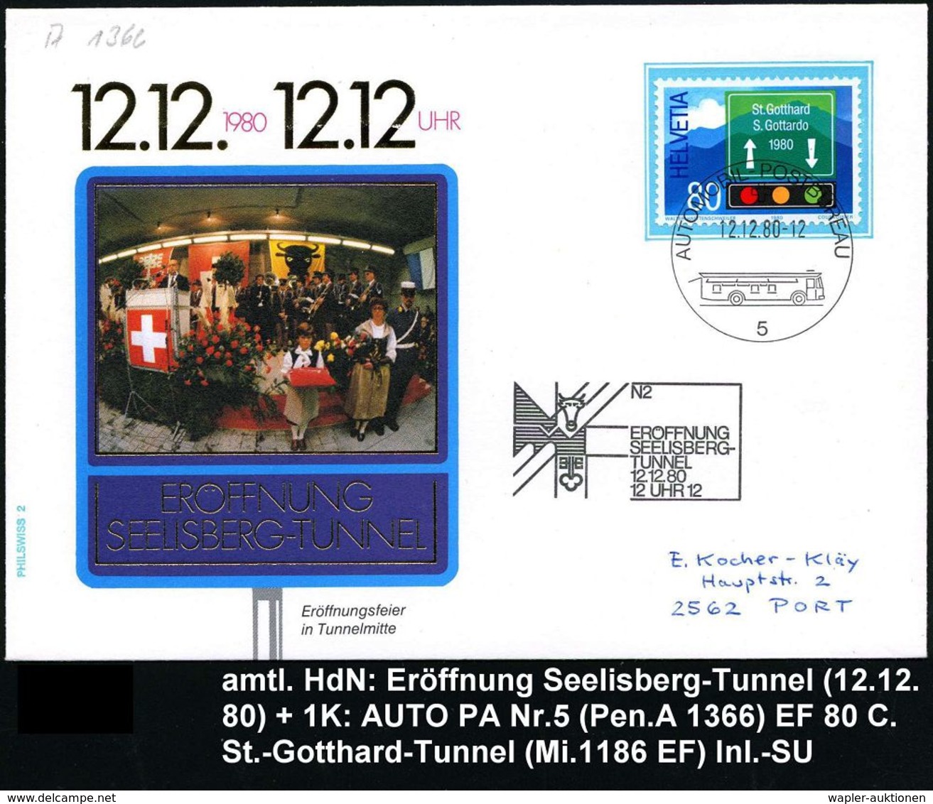 STRASSE / VERKEHRSWEGE / AUTOBAHN : SCHWEIZ 1980 (12.12.) HdN: N2/ERÖFFNUNG/SEELISBERG-/TUNNEL/..12 UHR 12 + 1K.: AUTO-P - Cars