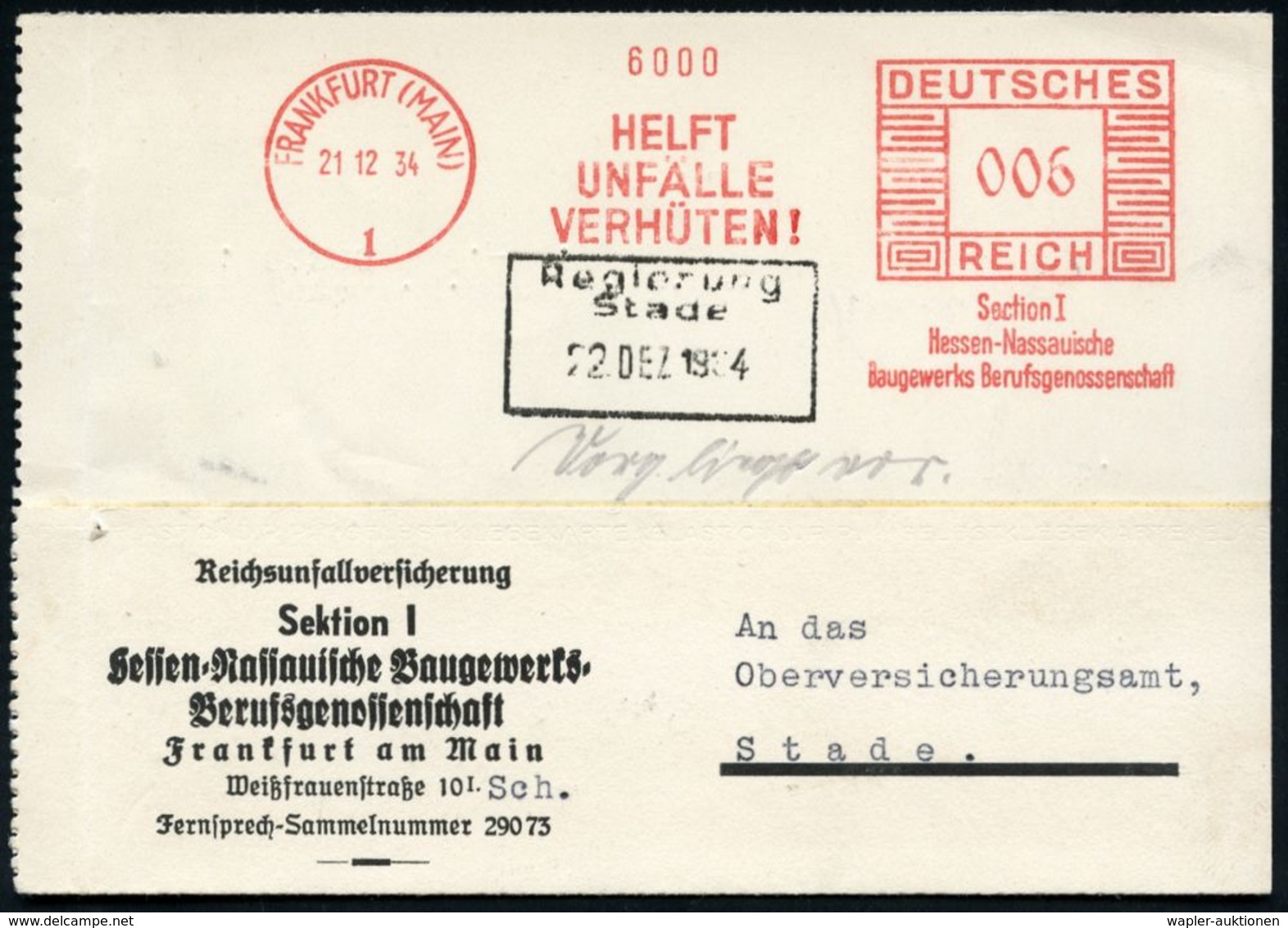 UNFALL / UNFALLVERHÜTUNG : FRANKFURT (MAIN) 1/ HELFT/ UNFÄLLE/ VERHÜTEN!/ ..Baugewerks Berufsgenossenschaft 1934 (21.12. - Accidents & Road Safety