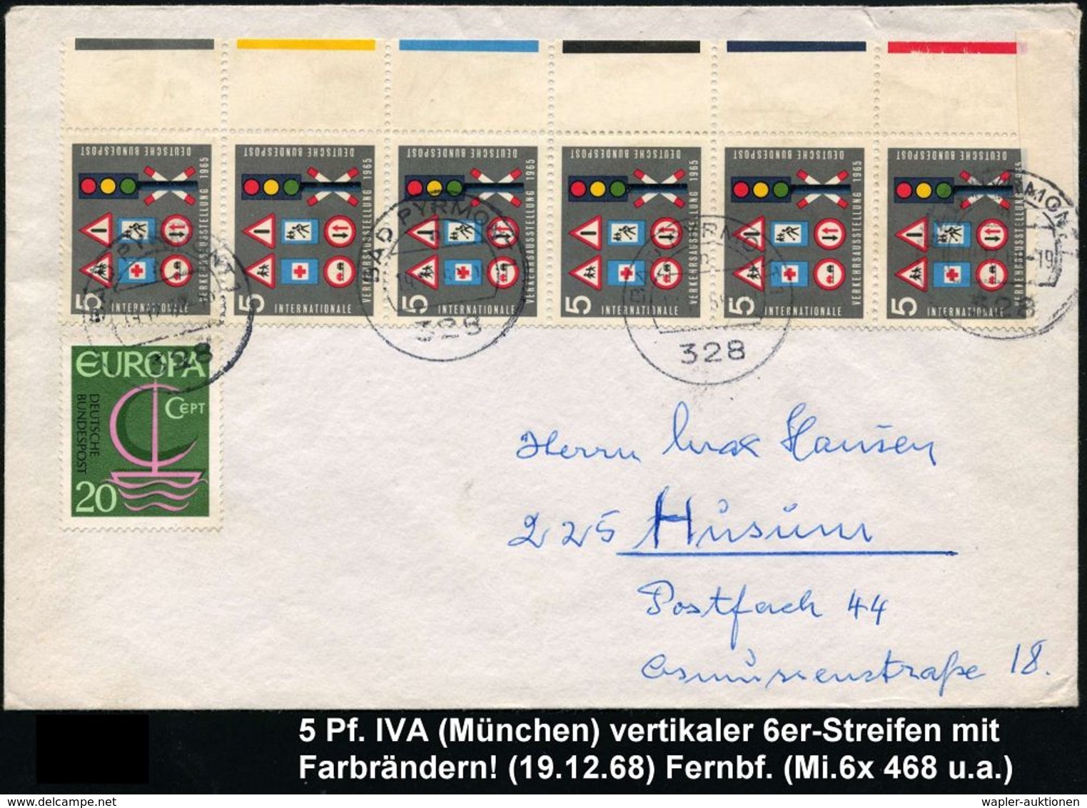 UNFALL / UNFALLVERHÜTUNG : B.R.D. 1969 5 Pf. IVA = Verkehrsschilder/Ampel, Rand-6er-Streifen Mit 6 Verschied. Farbrandst - Unfälle Und Verkehrssicherheit