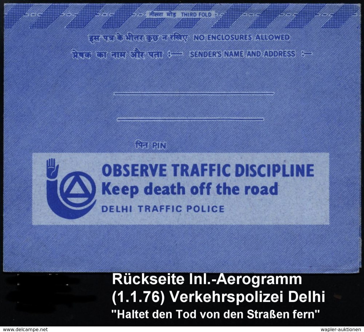 UNFALL / UNFALLVERHÜTUNG : INDIEN 1976 SSt: DELHI/PARLIAMENTSTREET H.O./USE/PEDESTRIAN/CROSSING:: (Zebrastreifen) Auf Ae - Accidents & Road Safety