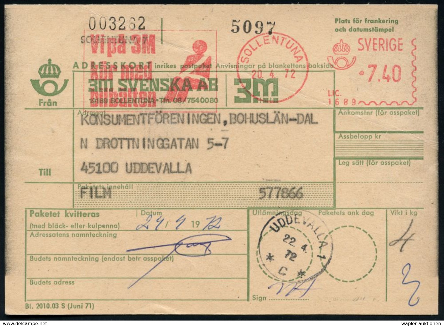 UNFALL / UNFALLVERHÜTUNG : SCHWEDEN 1972 AFS: SOLLENTUNA/LIC./1689/Vipa 3M/..bilbälten = Dummy Mit Sicherheitsgurt (= Sc - Unfälle Und Verkehrssicherheit