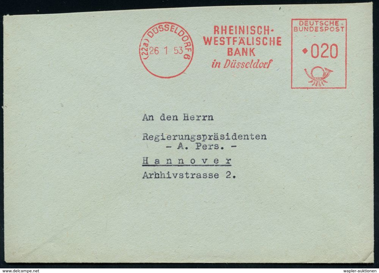 BANK / GELD : (22a) DÜSSELDORF 6/ RHEINISCH-/ WESTFÄLISCHE/ BANK.. 1963 (26.1.) AFS = Ehem. DEUTSCHE BANK, Von Den Allii - Non Classés