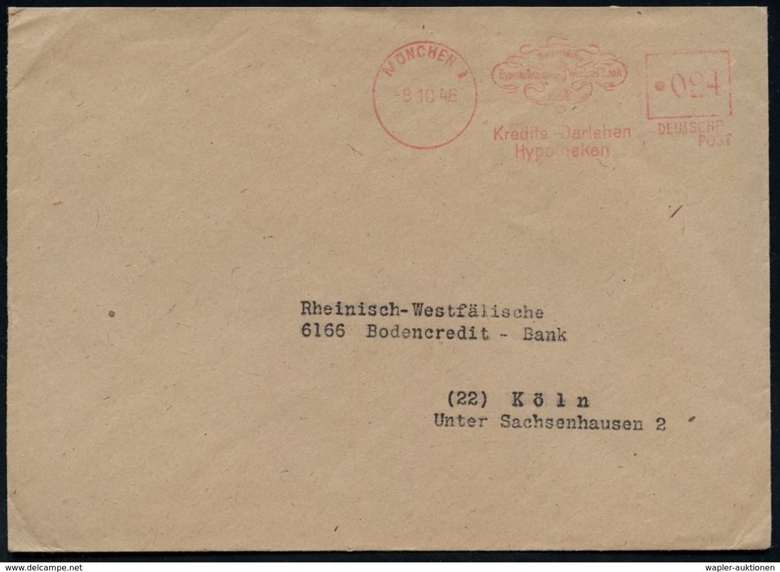 BANK / GELD : MÜNCHEN 1/ Bayerische/ Hypotheken-u.Wechsel-Bank.. 1946 (8.10.) Aptierter AFS = NS-Adler U. "REICHS" Entfe - Non Classés