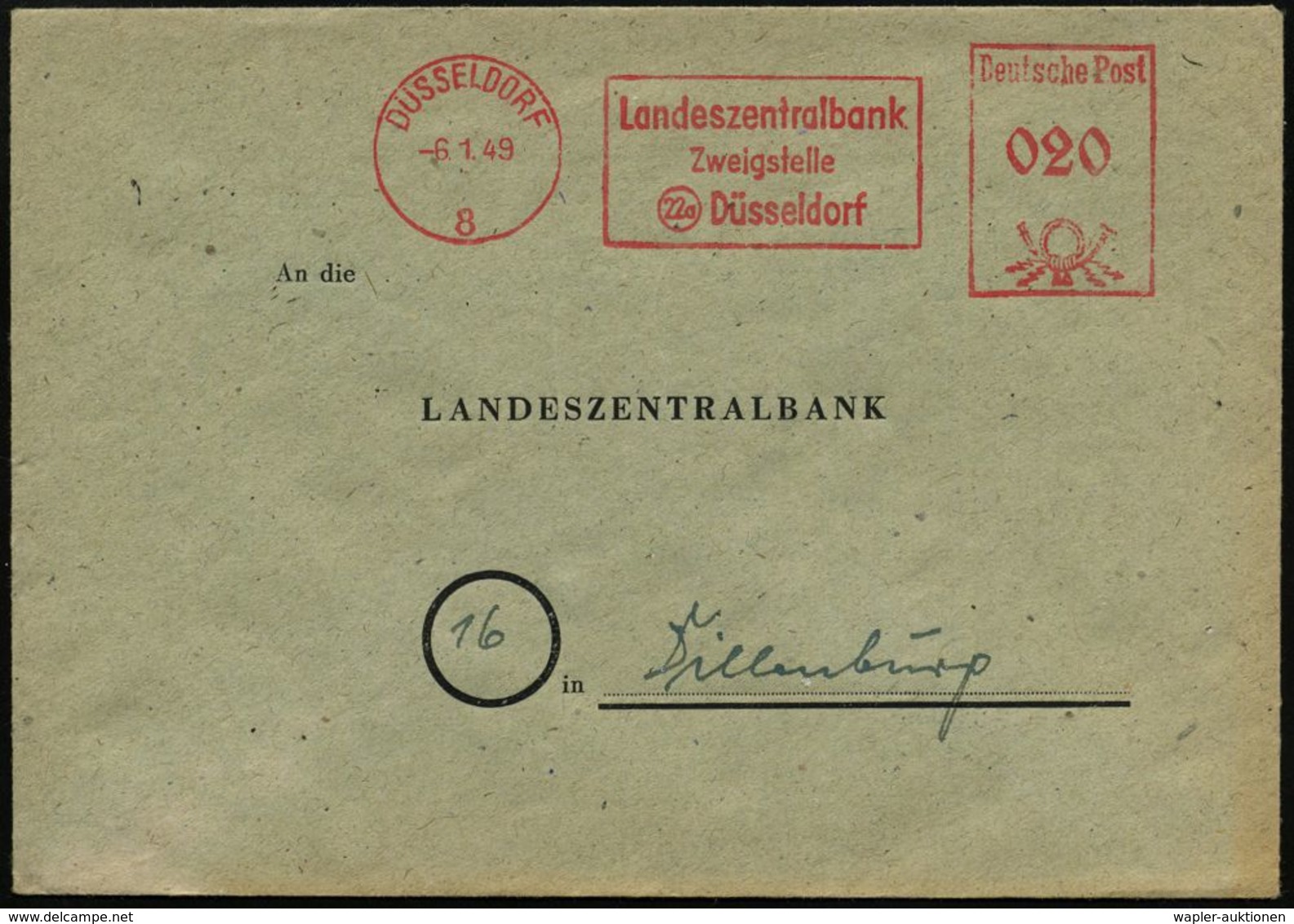 STAATSBANKEN / REICHSBANK / BUNDESBANK : DÜSSELDORF/ 8/ Landeszentralbank/ Zweigstelle 1949 (6.1.) AFS (nach Währungsref - Non Classificati