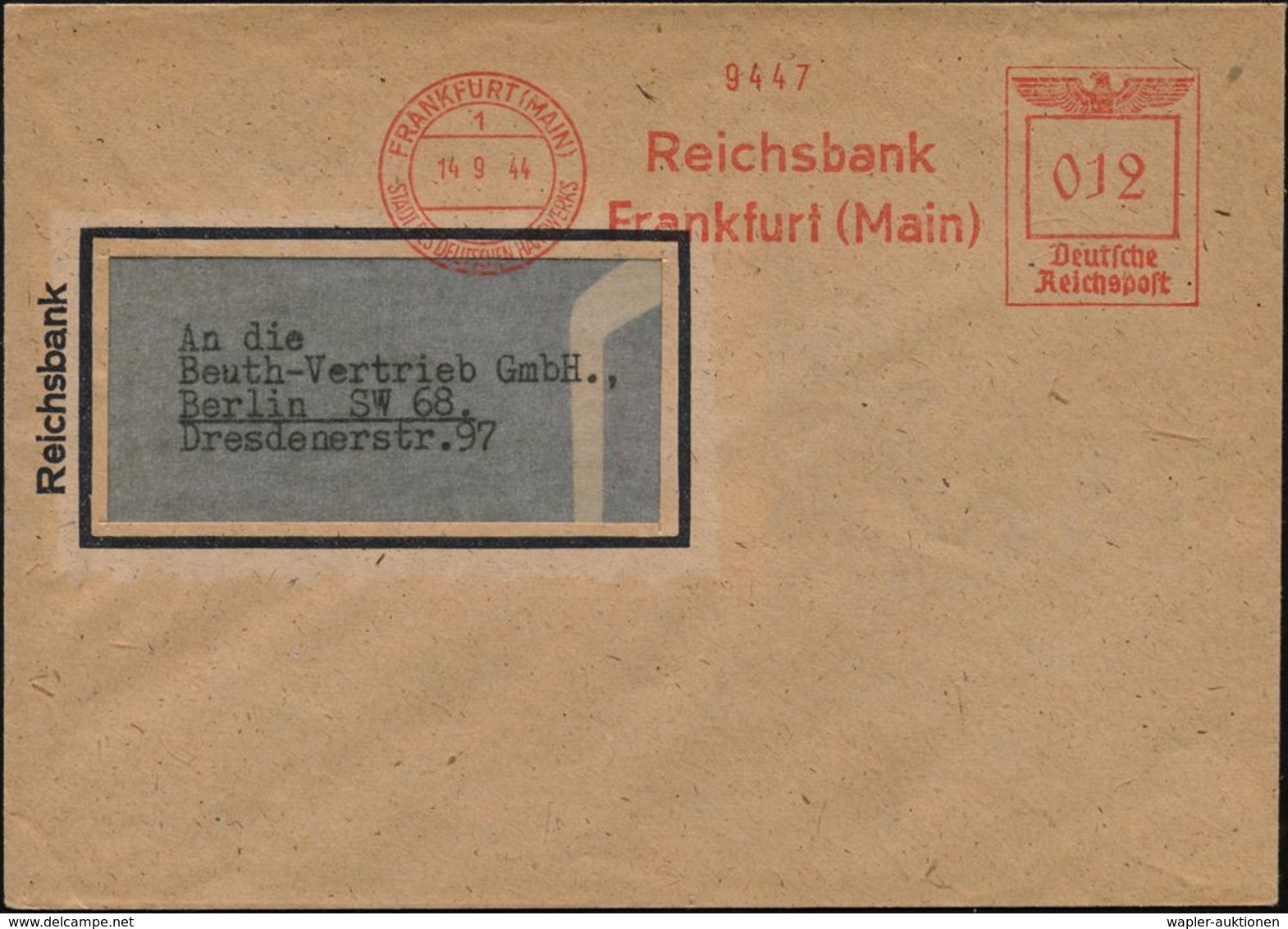 STAATSBANKEN / REICHSBANK / BUNDESBANK : FRANKFURT (MAIN)/ 1/ SDDH/ Reichsbank 1944 (14.9.) AFS Klar Auf Dienst-Bf.: Rei - Non Classés