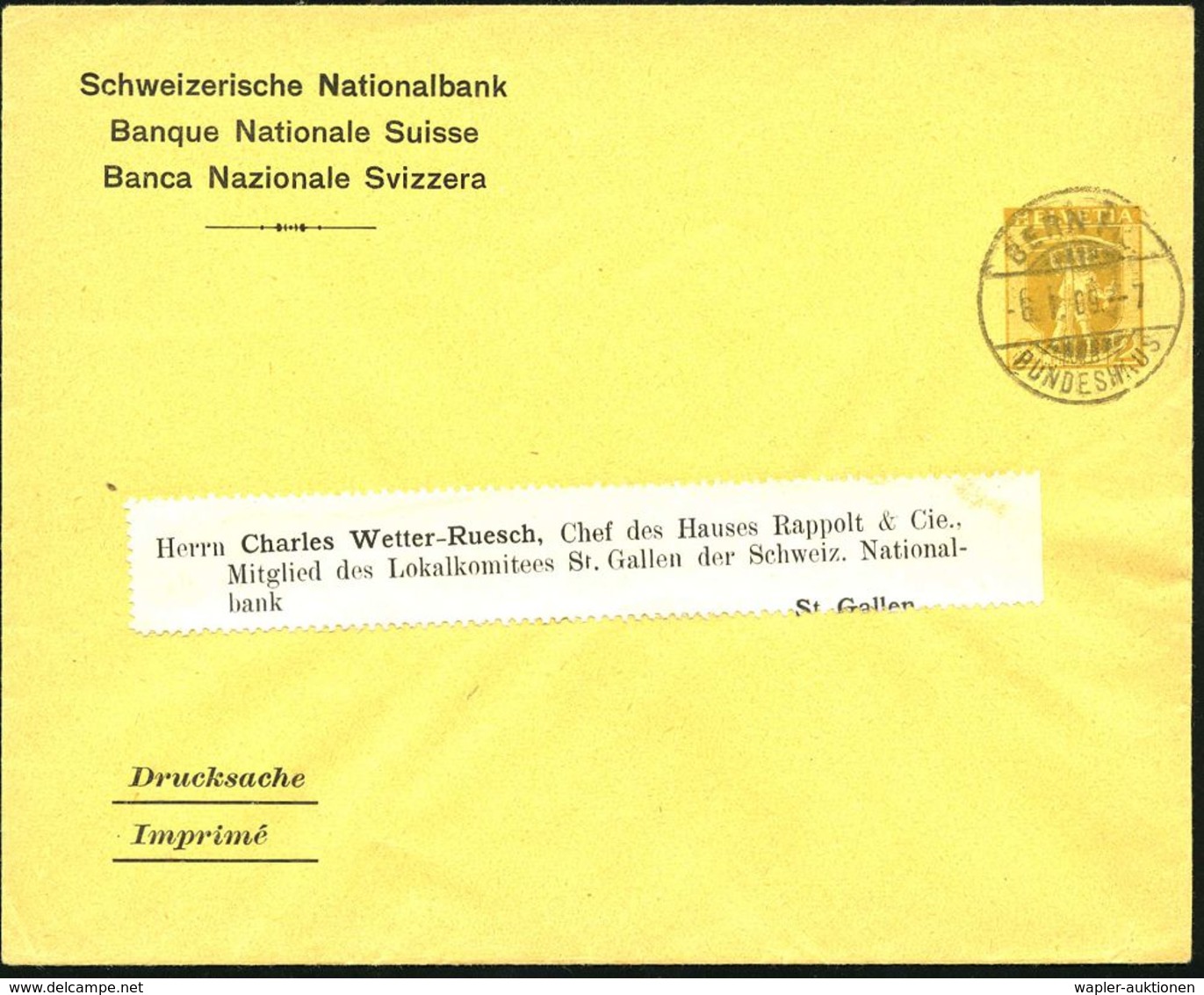 STAATSBANKEN / REICHSBANK / BUNDESBANK : SCHWEIZ 1909 (6.1.) PU 2 C. Tellknabe, Olivgelb: Schweiz. Nationalbank (dreispr - Non Classés