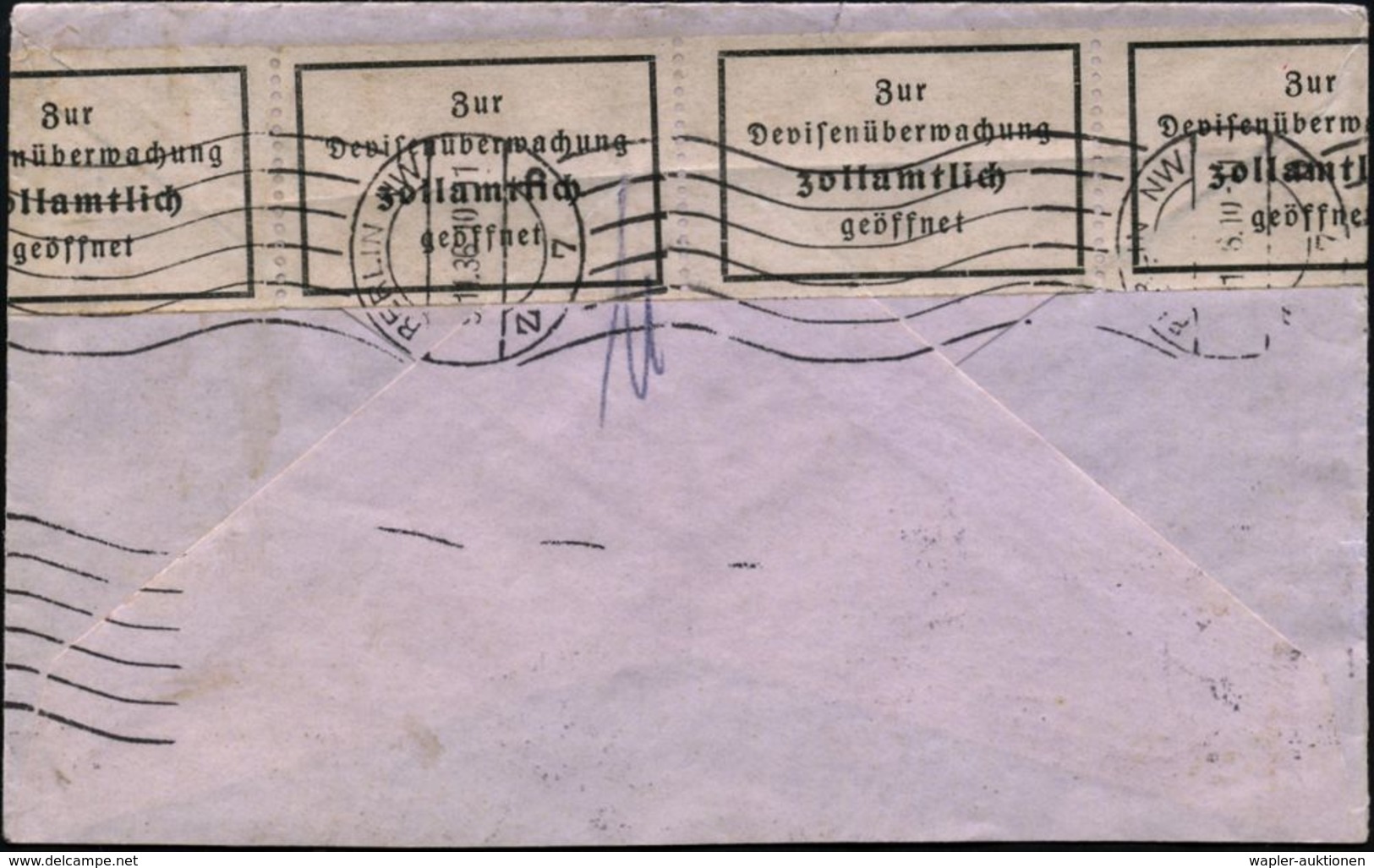 DEVISEN-ZENSUR : BERLIN-CHARLOTTENBG.2/ Bb 1936 (9.11.) BdMaSt. Auf EF 25 Pf. Hindenbg. + Rs. Devisenzensur-Zettel + RoW - Non Classés