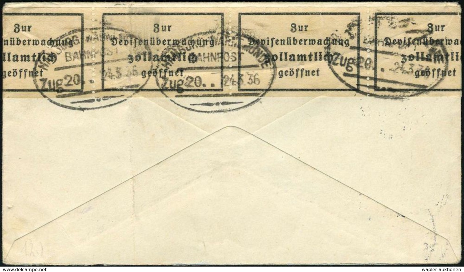 DEVISEN-ZENSUR : HAMBURG-WARNEMÜNDE/ BAHNPOST/ Zug 20.. 1936 (24.3.) Bahn-Oval Mehrfach Auf Devisen-Zensurzettel "Zur/ D - Ohne Zuordnung