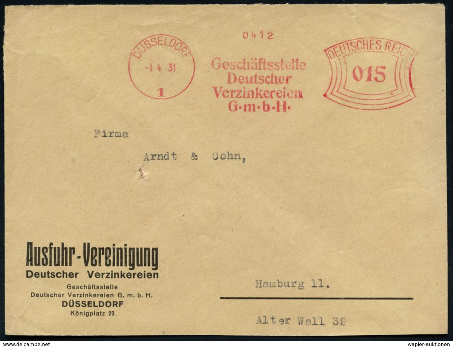 CHEMIE-INSTITUTIONEN, -VERBÄNDE & KONGRESSE : DÜSSELDORF/ 1/ Geschäftsstelle/ Deutscher/ Verzikereien/ GmbH 1931 (1.4.)  - Chimie