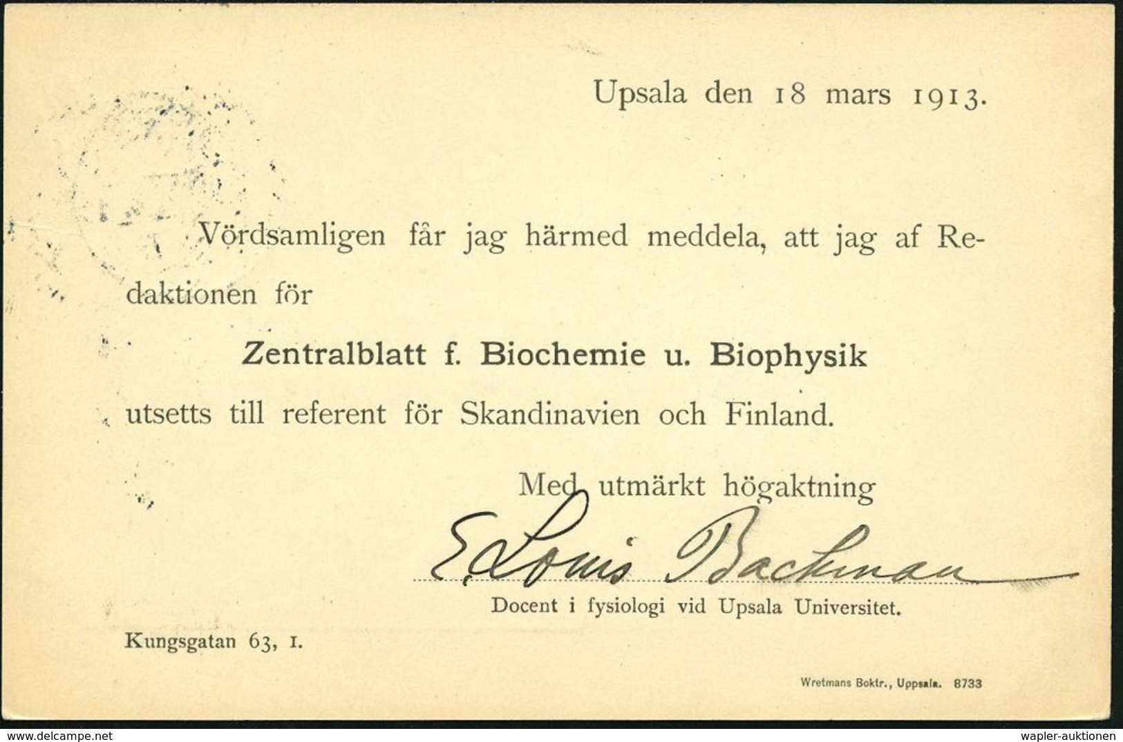 CHEMIE-INSTITUTIONEN, -VERBÄNDE & KONGRESSE : SCHWEDEN 1911 (11.4) 5 Ö. Amtl. P. "Gustav V.", Grün + Rs. Zudruck: Zentra - Chimie