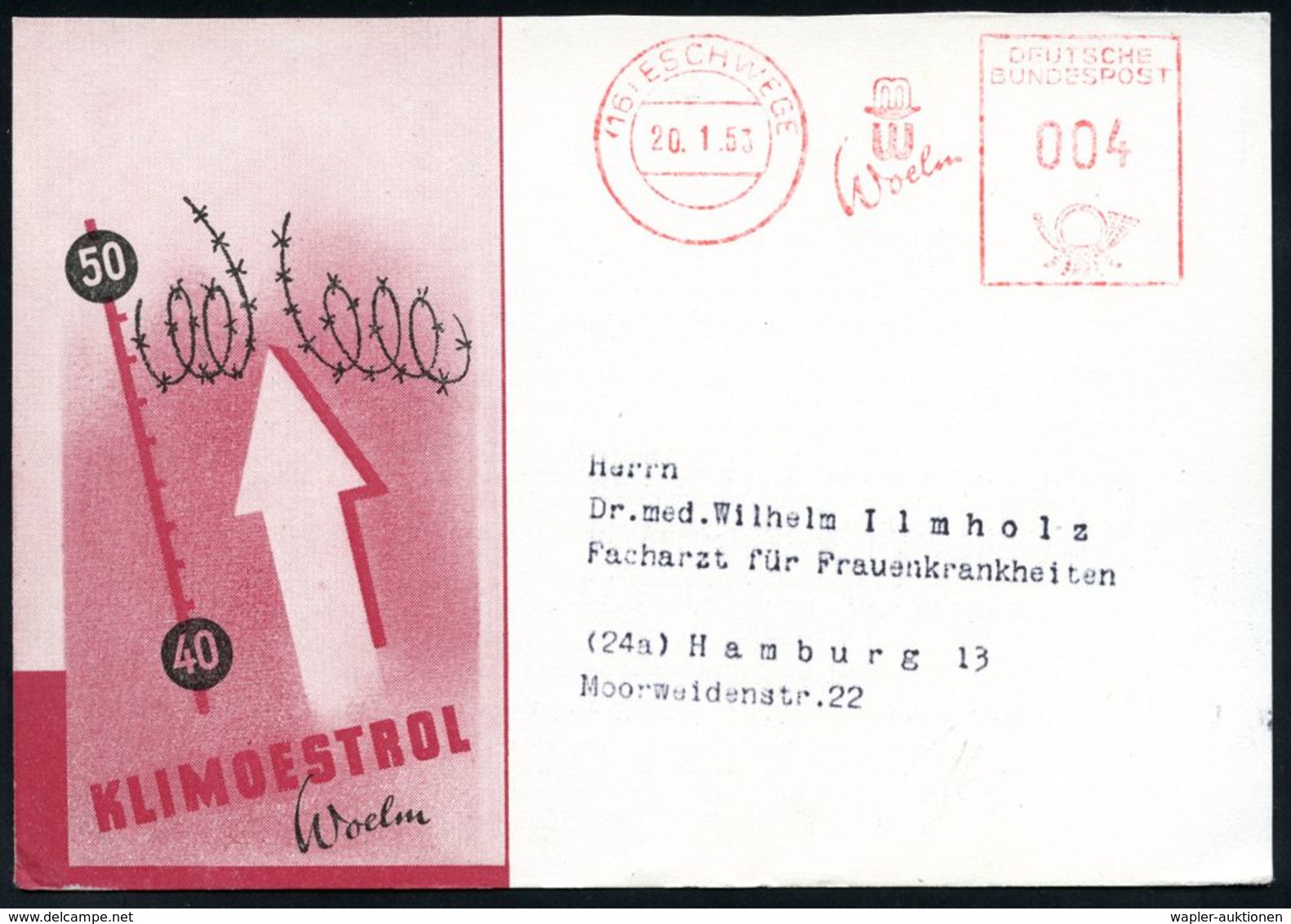 CHEMIE / PRODUKTE / CHEMISCHE INDUSTRIE : (16) ESCHWEGE/ MW/ Woelm 1953 (26.1.) Seltener AFS-Typ, Etrem Verkürzte Spezia - Chimie