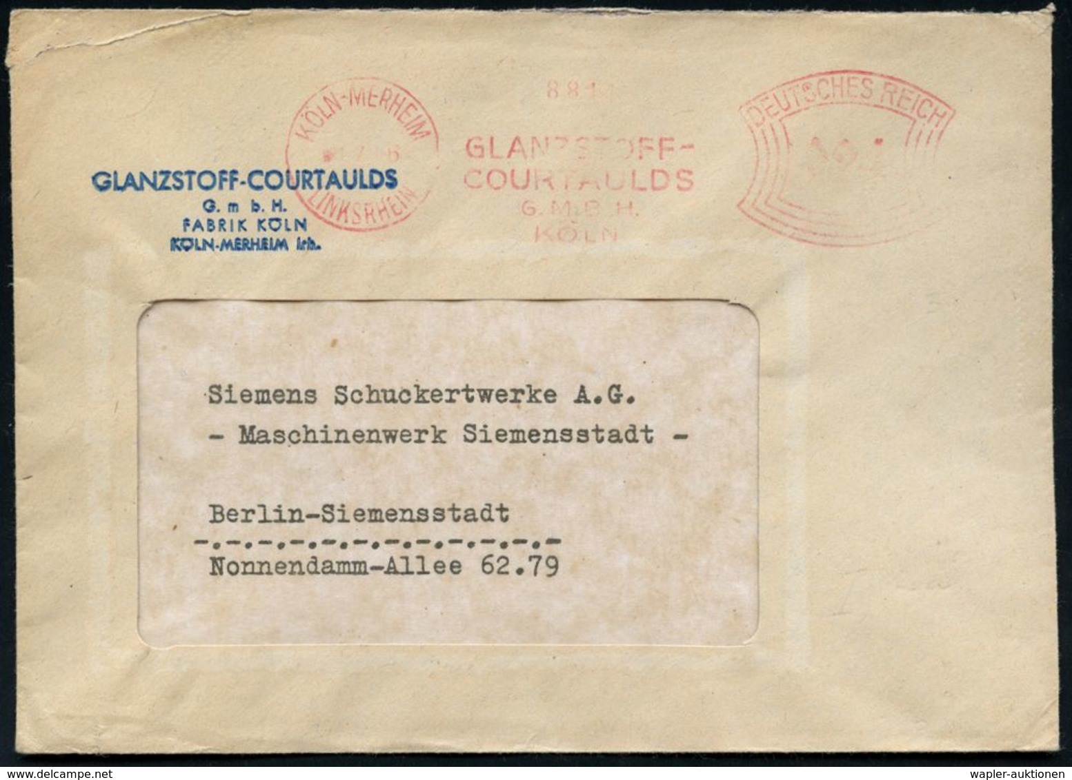 CHEMIE / PRODUKTE / CHEMISCHE INDUSTRIE : KÖLN-MERHEIM/ (LINKSRHEIN)/ GLANZSTOFF-/ COURTAULDS/ GMBH.. 1946 (4.7.) AFS Fr - Chimie