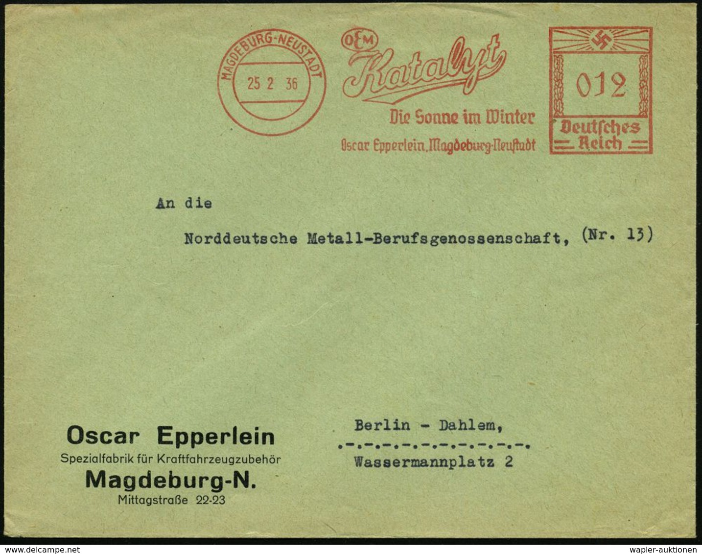 CHEMIE / PRODUKTE / CHEMISCHE INDUSTRIE : MAGDEBURG-NEUSTADT/ OEM/ Katalyt/ Die Sonne Im Winter/ Oskar Epperlein 1936 (2 - Chimie