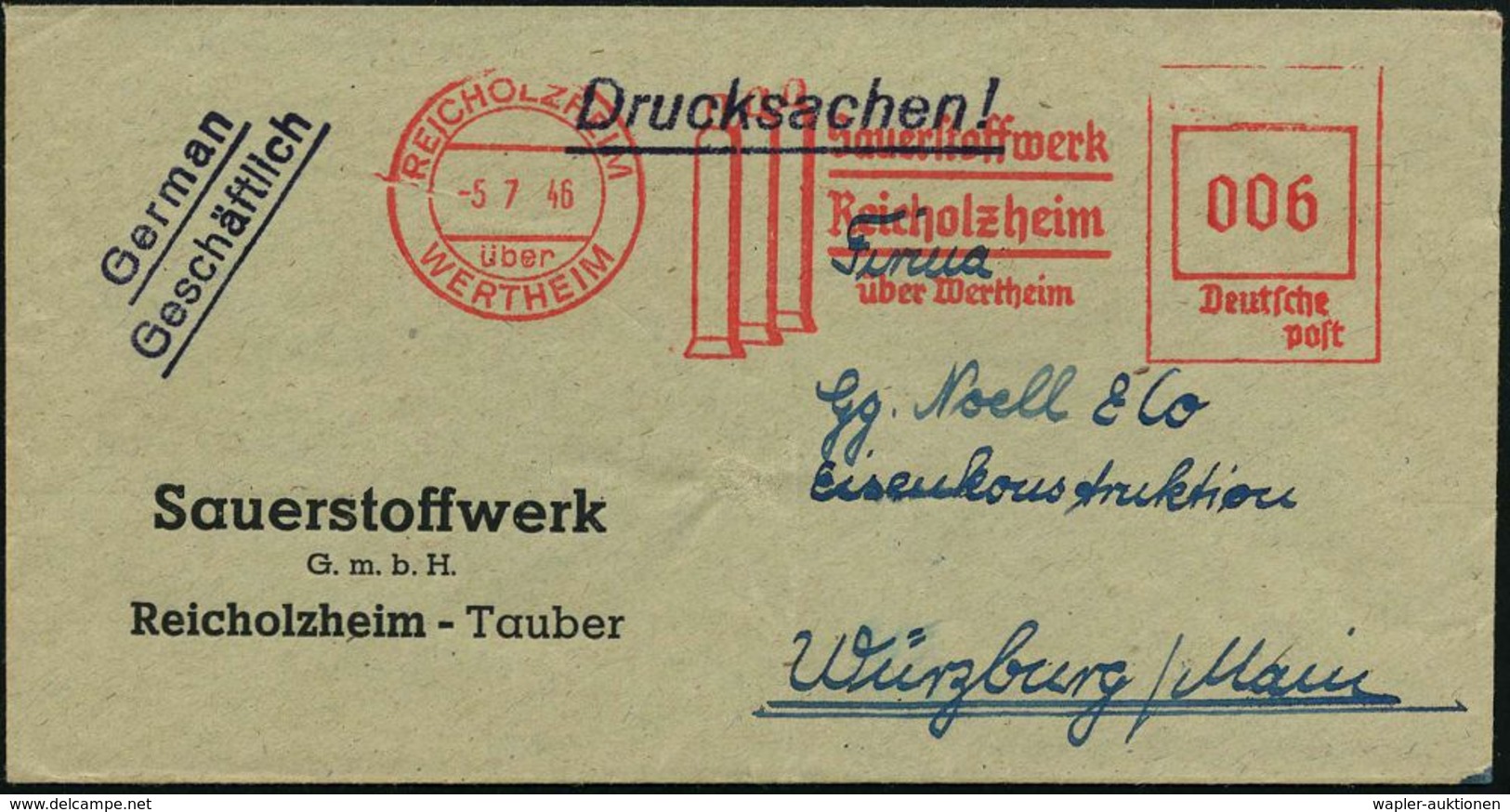 CHEMIE / PRODUKTE / CHEMISCHE INDUSTRIE : REICHOLZHEIM/ über/ WERTHEIM/ Sauerstoffwerk/ Reicholzheim 1946 (Juli) Aptiert - Chemistry