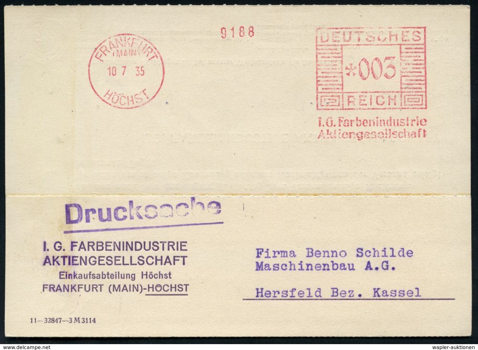 I.-G.-FARBEN INDUSTRIE, TOCHTERFIRMEN & NACHFOLGER : FRANKFURT/ (MAIN)/ HÖCHST/ I.G.FARBENINDUSTRIE/ AG 1935 (10.7.) Sel - Chemie