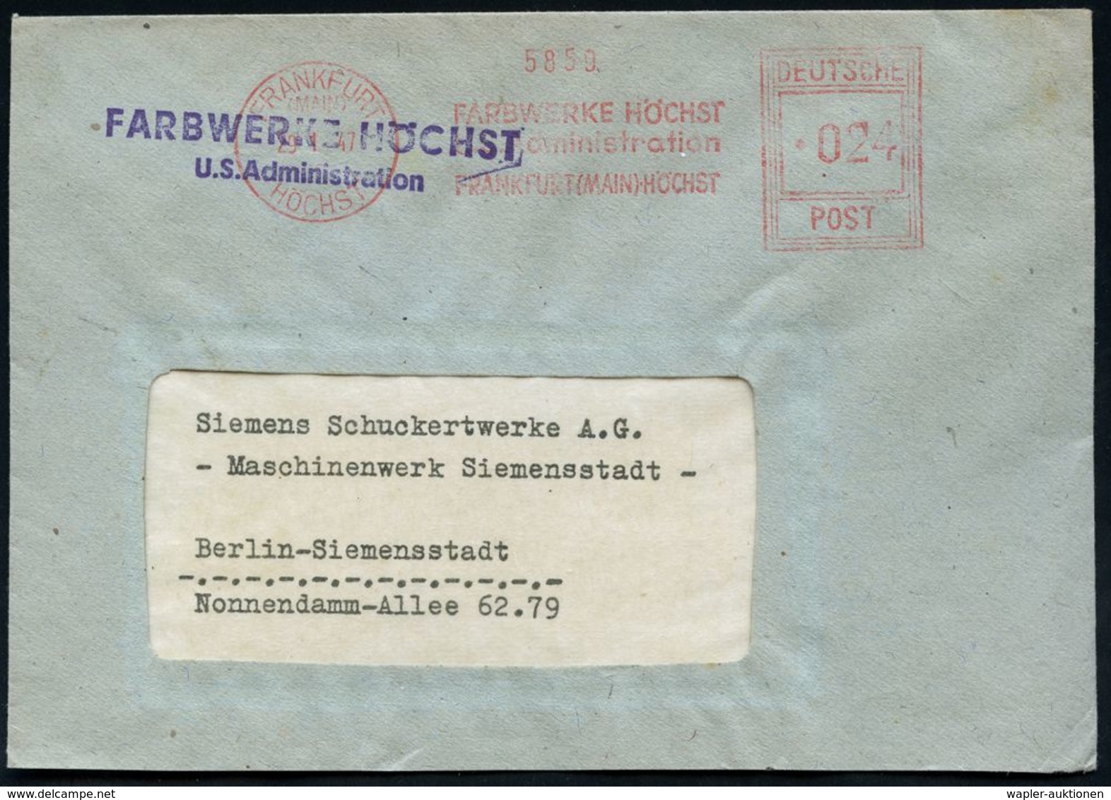 I.-G.-FARBEN INDUSTRIE, TOCHTERFIRMEN & NACHFOLGER : FRANKFURT/ (MAIN)/ HÖCHST/ FARBWERKE HÖCHST/ U.S.Administration.. 1 - Chimie