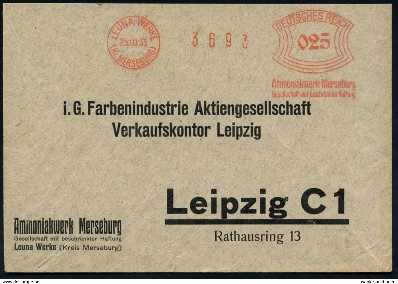 I.-G.-FARBEN INDUSTRIE, TOCHTERFIRMEN & NACHFOLGER : LEUNA WERKE/ (Kr MERSEBURG)/ Ammoniakwerk Merseburg/ GmbH 1933 (25. - Chemistry