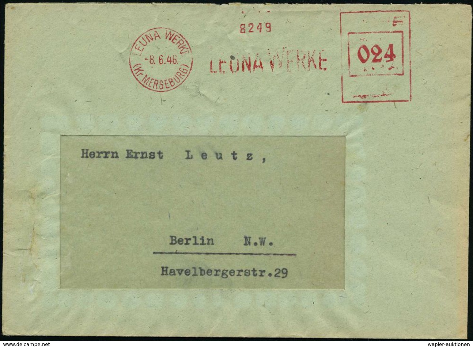 I.-G.-FARBEN INDUSTRIE, TOCHTERFIRMEN & NACHFOLGER : LEUNA WERKE/ (Kr MERSEBURG)/ LEUNA WERKE 1946 (8.6.) Aptierter AFS, - Chimica
