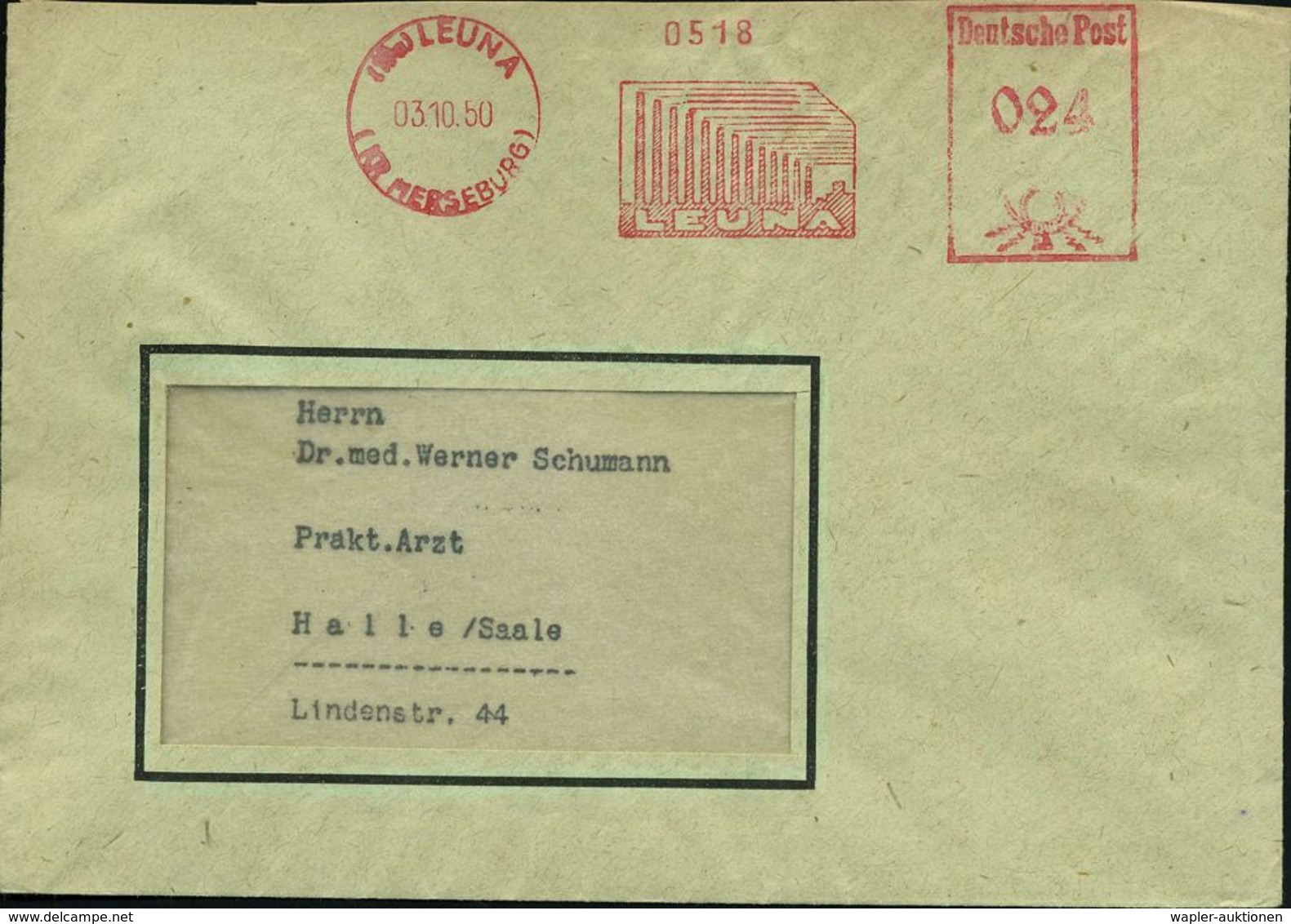 I.-G.-FARBEN INDUSTRIE, TOCHTERFIRMEN & NACHFOLGER : (10a) LEUNA/ KR MERSEBURG)/ LEUNA 1950 (3.10.) AFS = Altes IG-Farbe - Chimica