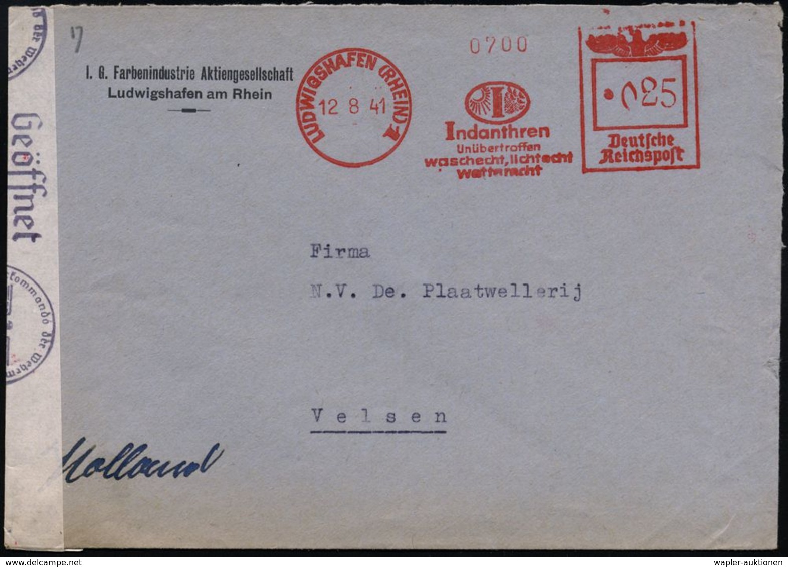 I.-G.-FARBEN INDUSTRIE, TOCHTERFIRMEN & NACHFOLGER : LUDWIGSHAFEN (RHEIN)1/ Indanthren/ ..lichtecht/ Wetterfest 1941 (12 - Chemie