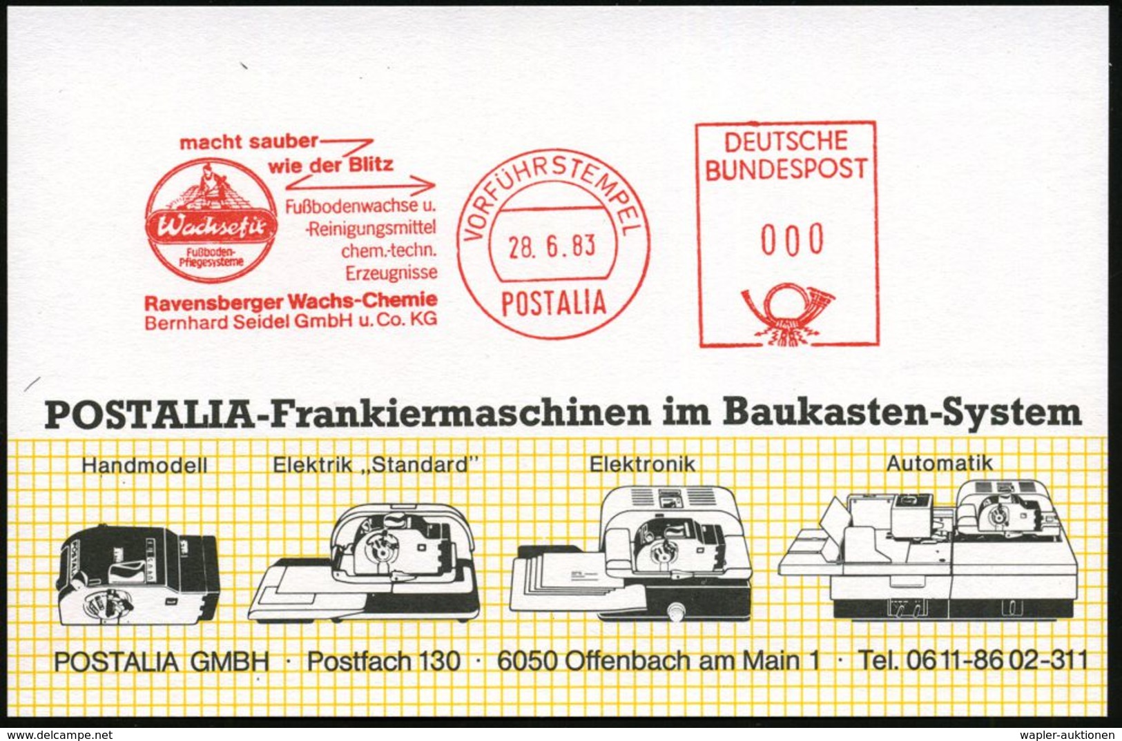 HAUSHALTS-CHEMIE : Ravensburg 1983 (28.6.) AFS: VORFÜHRSTEMEPL/POSTALIA/Wachsefaix/macht Sauber/wie D.Blitz../Ravensburg - Chimica