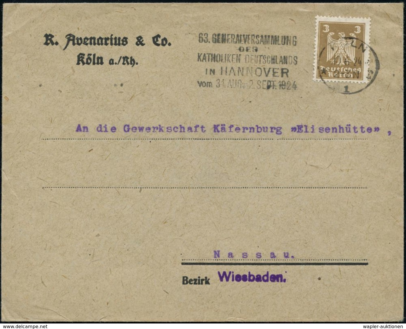 KIRCHENTAGE & KIRCHENKONGRESSE : KÖLN/ *1r/ 63.GENERALVERSAMMLUNG/ DER/ KATHOLIKEN DEUTSCHLANDS/ IN HANNOVER.. 1924 (18. - Christentum